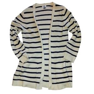 Striped Cream and Navy Blue Women's Sweater
